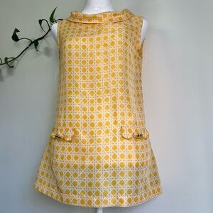 100% Silk Yellow Devon Baer Sleeveless Tunic Blouse Folded Boat Neck Collar S